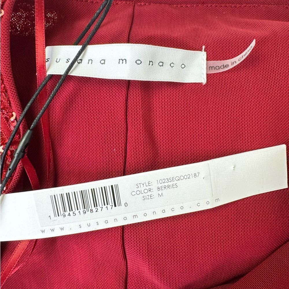 NEW Susana Monaco Red Sequin Halter Ruched Stretch Midi Dress Size Medium - Picture 9 of 10